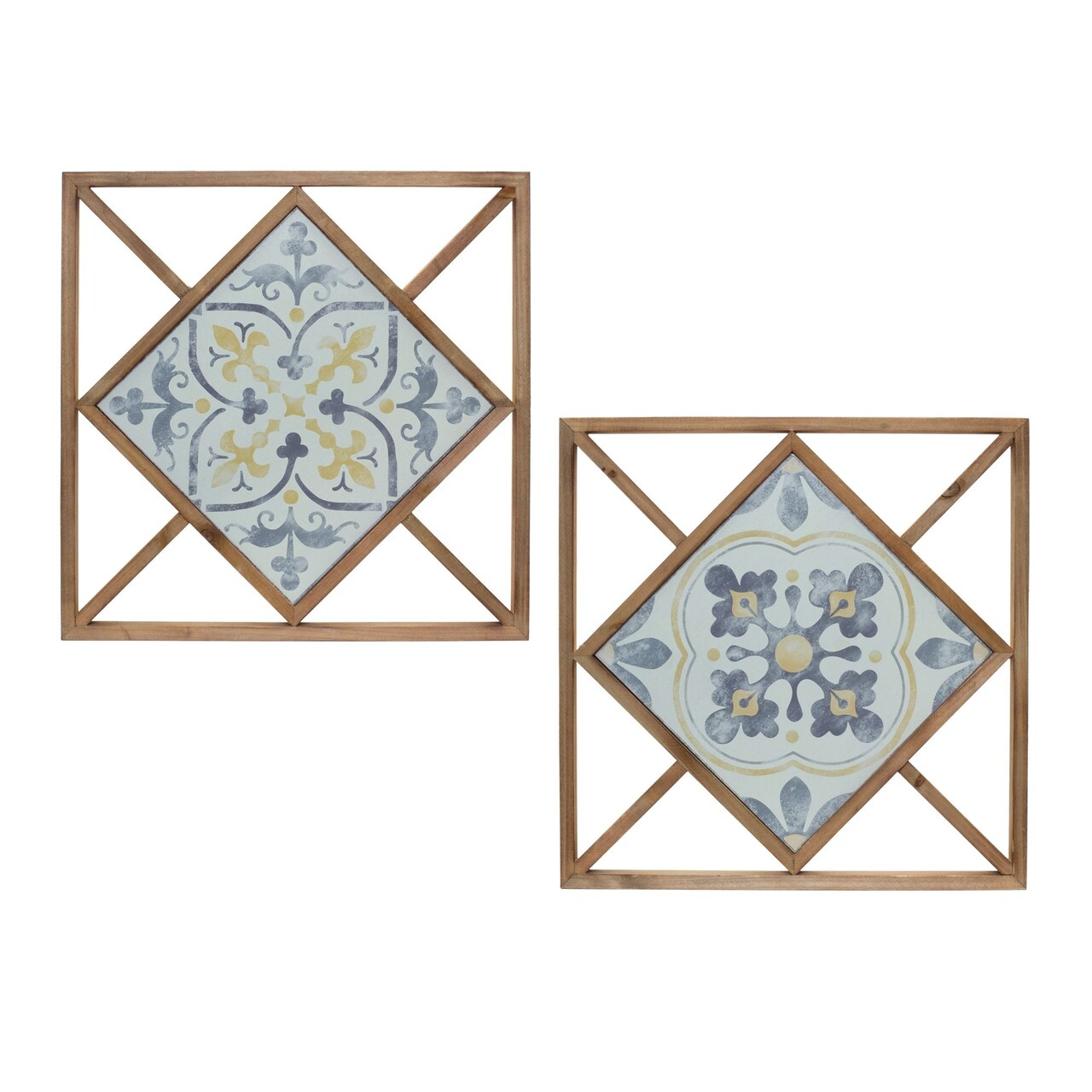 Melrose Ornamental Square Framed Wall Tile Decorations - 14.25" - Set of 2